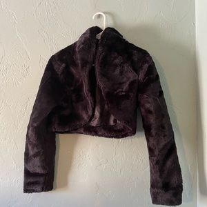Black faux fur coat prom cover up